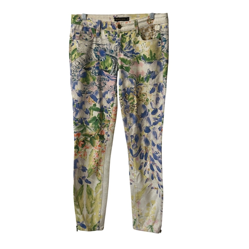 Genetic Denim Floral Print Skinny Jeans Capri The James Ankle Zip Size 26